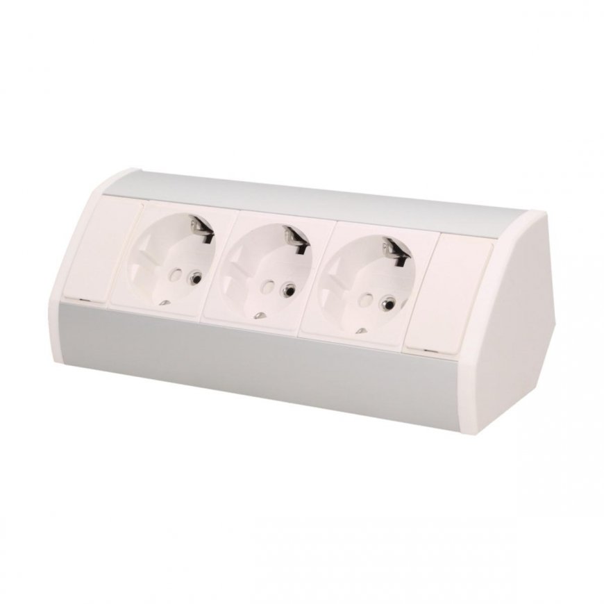 Orno Furniture socket 3x2P + Z, schuko, white and silver – 2