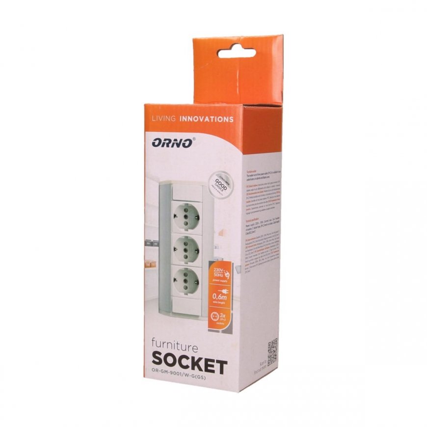 Orno Baldų lizdas 3x2P + Z, schuko, balta ir sidabrinė – 3