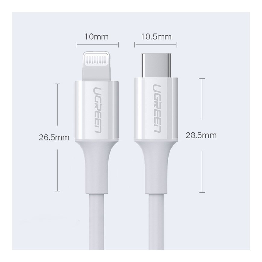 Ugreen USB Type C Cable - Lightning 3A Cable 0.25m White (US171) – 3