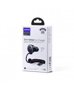 Joyroom Fast Car Charger 3 in 1 with USB Type C Cable 1.5m 55W Black (JR-CL07)