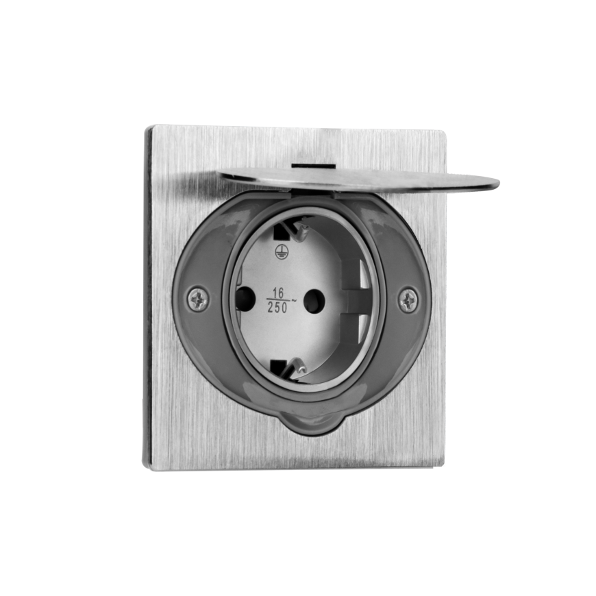 Orno Elektra socket, hermetic, recessed, IP44, stainless steel, Schuko version
