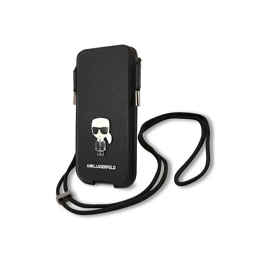 Karl Lagerfeld Torebka KLHCP12LOPHKMK 6,7" juoda/juodas hardcase Saffiano Ikonik Kar`s