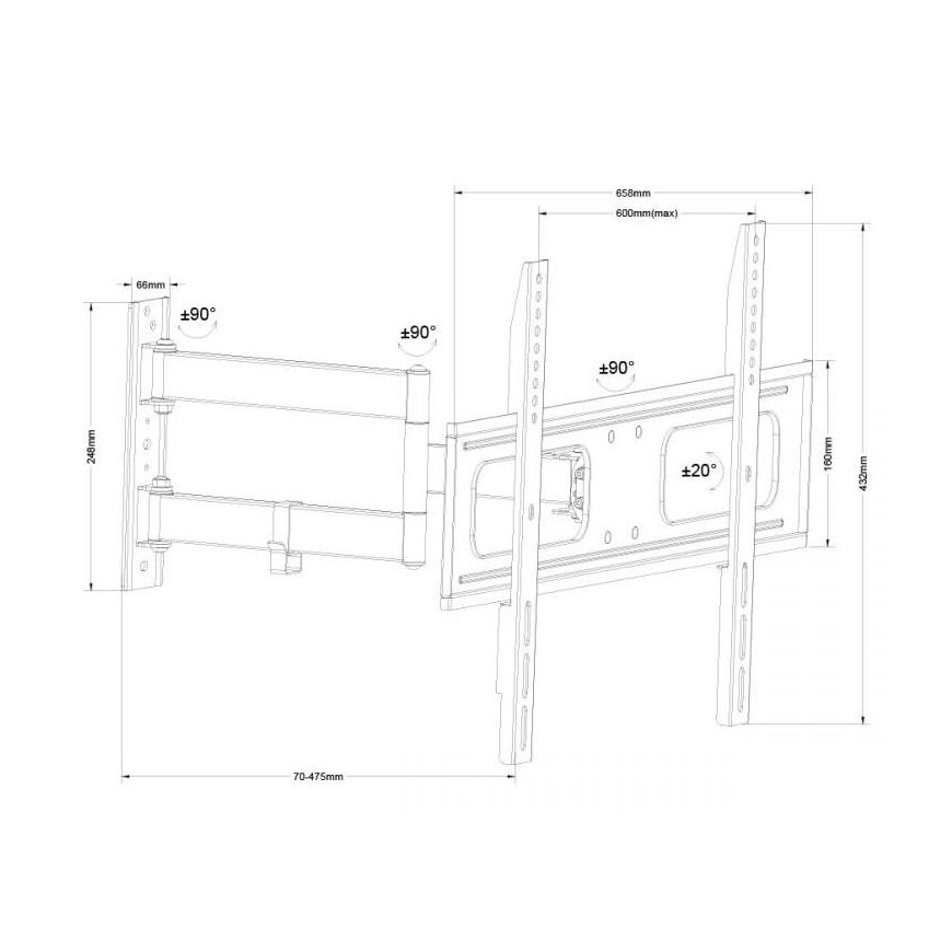 Cabletech Laikiklis sieninis reguliuojamas TV 37-70" (maks. 50kg) – 4