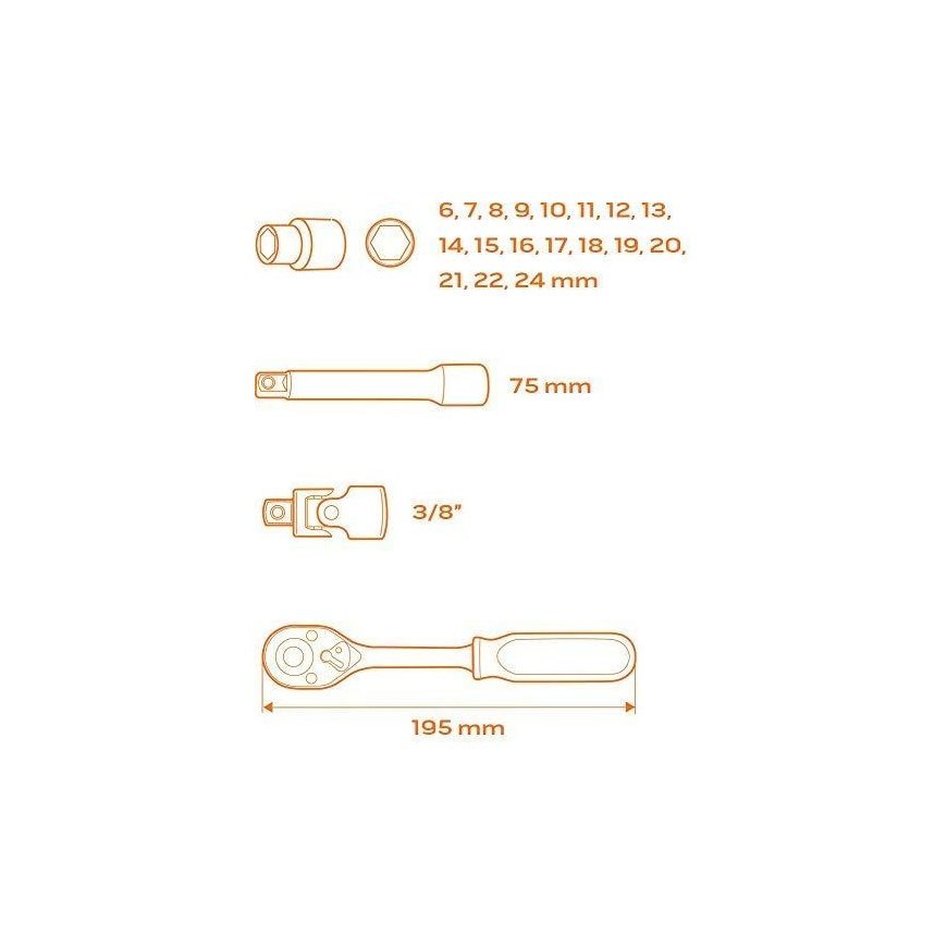 Neo Tool įdėklas su priedais 22 vnt. (84-239) – 3