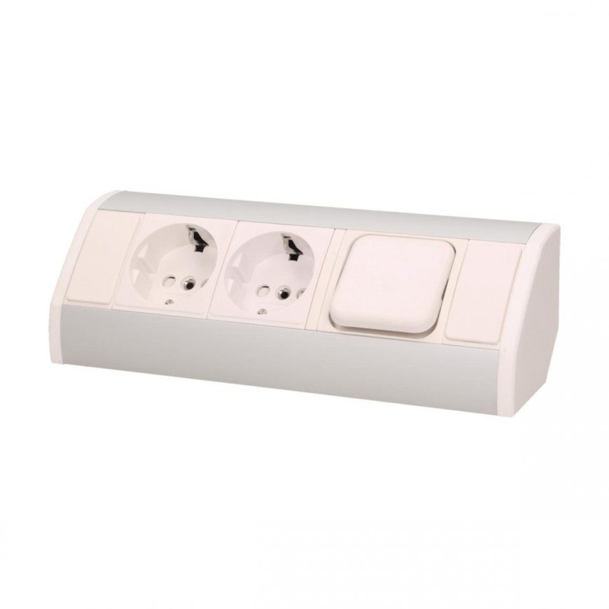Orno 2x2P + Z furniture socket with switch, schuko, white and silver – 2