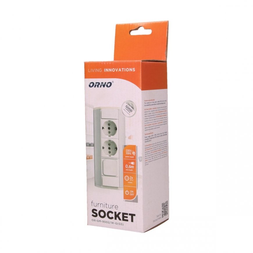 Orno 2x2P + Z furniture socket with switch, schuko, white and silver – 3