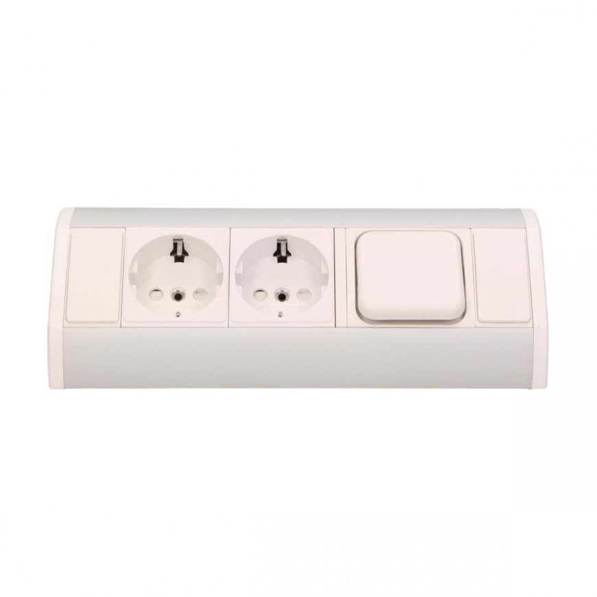Orno 2x2P + Z furniture socket with switch, schuko, white and silver – 4