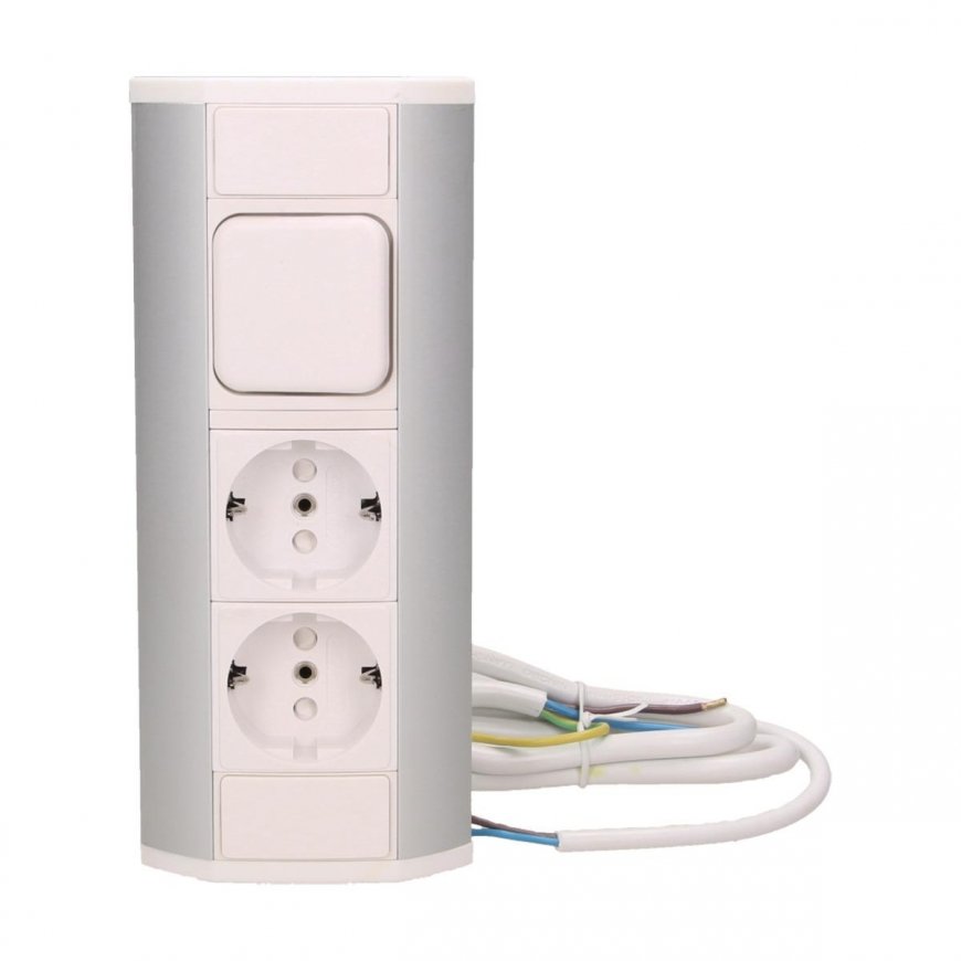 Orno 2x2P + Z furniture socket with switch, schuko, white and silver – 8