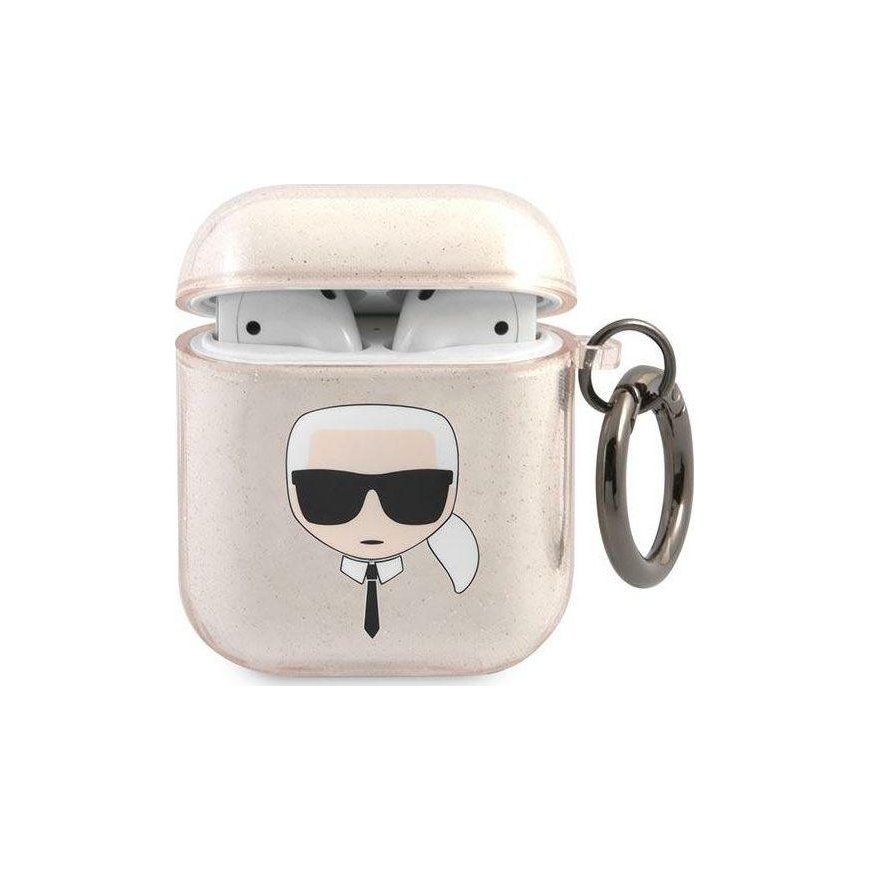 Karl Lagerfeld Apsauginis dėklas KLA2UKHGD Blizgantis Karlo galvutė AirPods 1/2 aukso