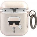 Karl Lagerfeld Apsauginis dėklas KLA2UKHGD Blizgantis Karlo galvutė AirPods 1/2 aukso