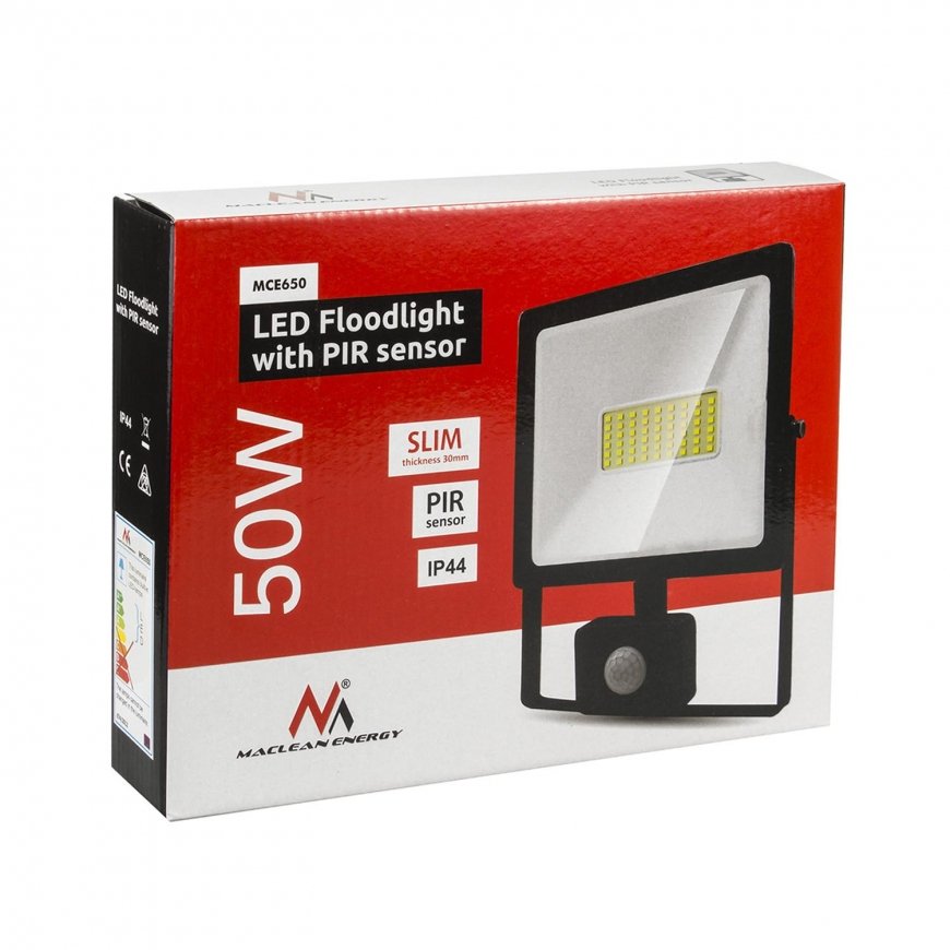 Maclean MCE650 CW LED floodlight with Maclean motion sensor, slim 50W, 4000lm, cold white color (600 – 7