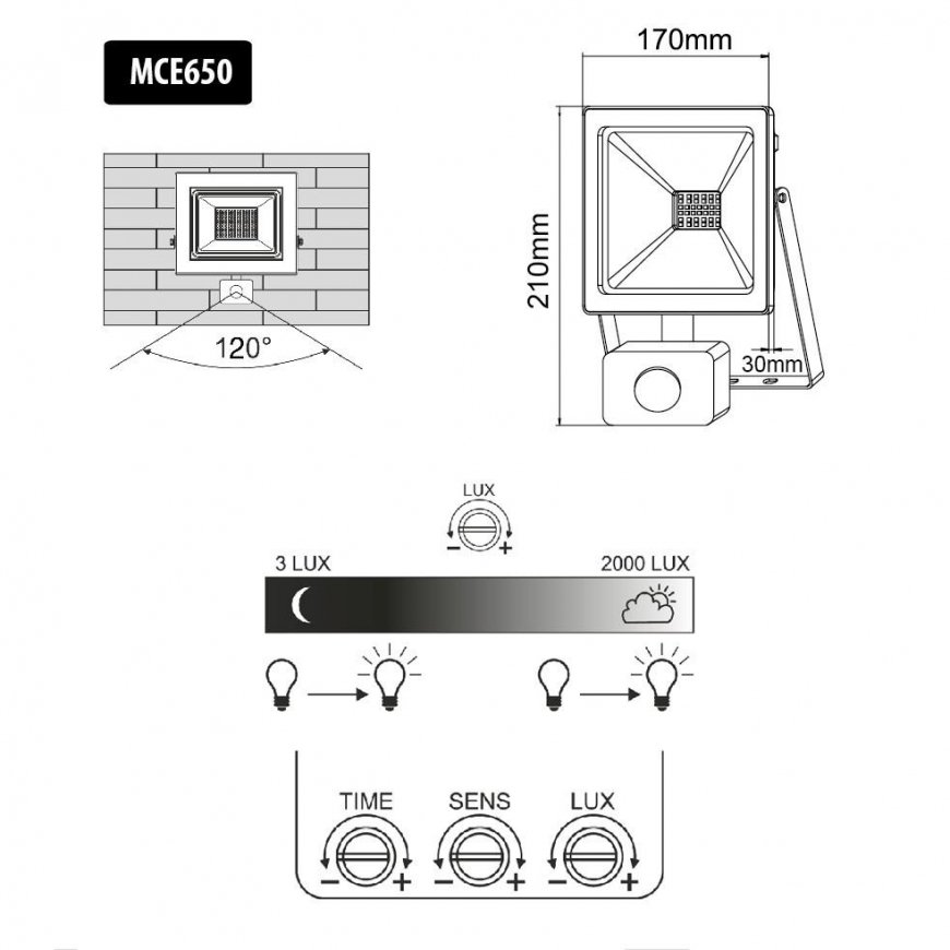 Maclean MCE650 CW LED floodlight with Maclean motion sensor, slim 50W, 4000lm, cold white color (600 – 8