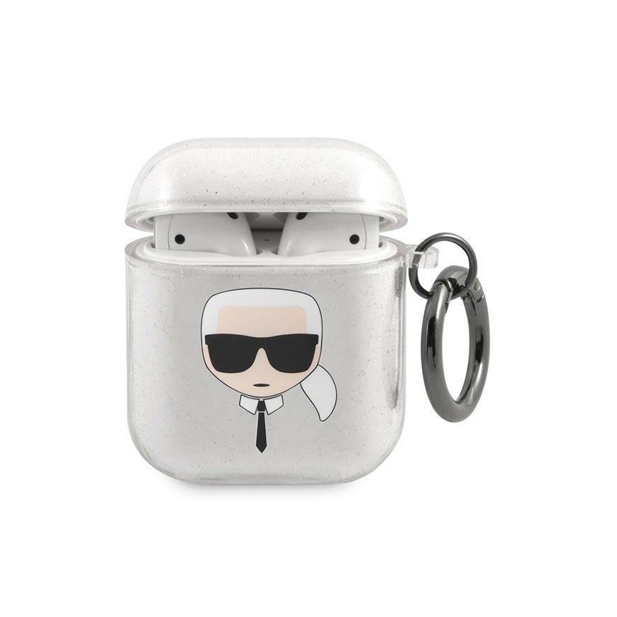Karl Lagerfeld Apsauginis dėklas KLA2UKHGS Blizgantis Karlo galvutė AirPods 1/2 sidabro – 2