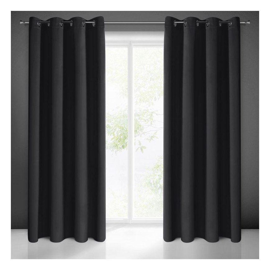 Eurofirany LOGAN blackout tipo temdanti naktinė užuolaida, 135X250 cm, kilpos / žiedai, spalva: juod
