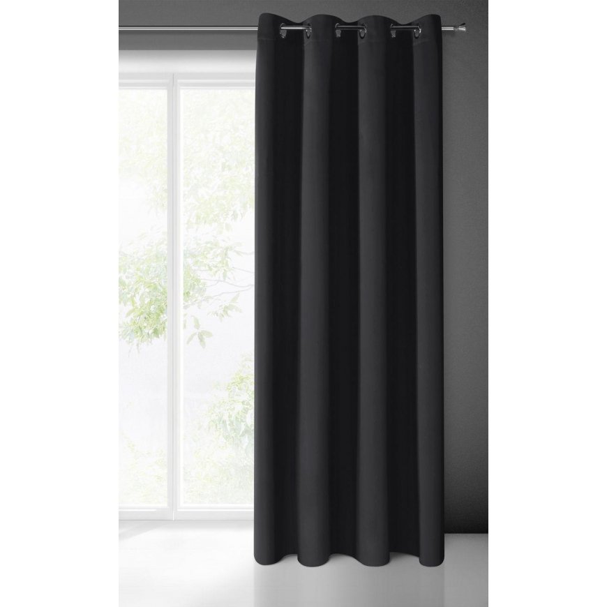 Eurofirany LOGAN blackout tipo temdanti naktinė užuolaida, 135X250 cm, kilpos / žiedai, spalva: juod – 2