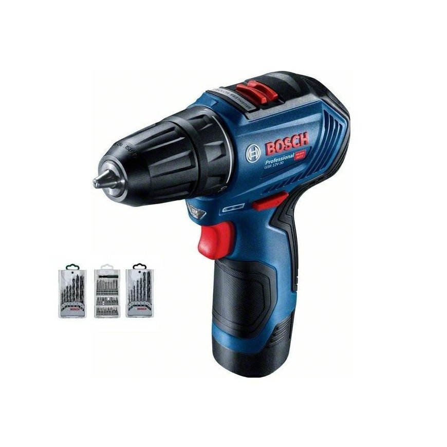 BOSCH DRILL / DRILL 12V 30 / 17Nm 2x2.0Ah WITHOUT SHEETS + ACCESSORIES 39 pcs. GSR 12V-30