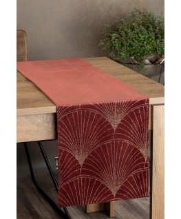 Eurofirany BLINK / 14 Velvet table runner with a large art deco fan pattern, 35X220 cm, color: brick