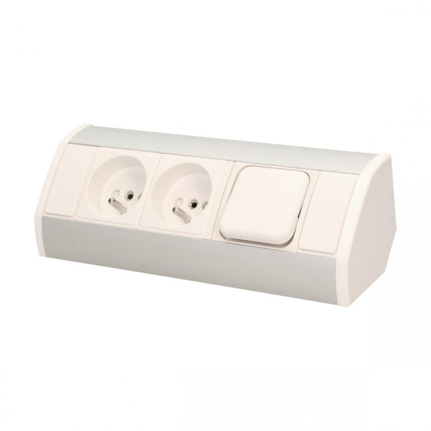 Orno Furniture socket 2x2P + Z with switch, white and silver – 2