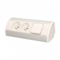 Orno Furniture socket 2x2P + Z with switch, white and silver Orno Furniture socket 2x2P + Z with switch, white and silver