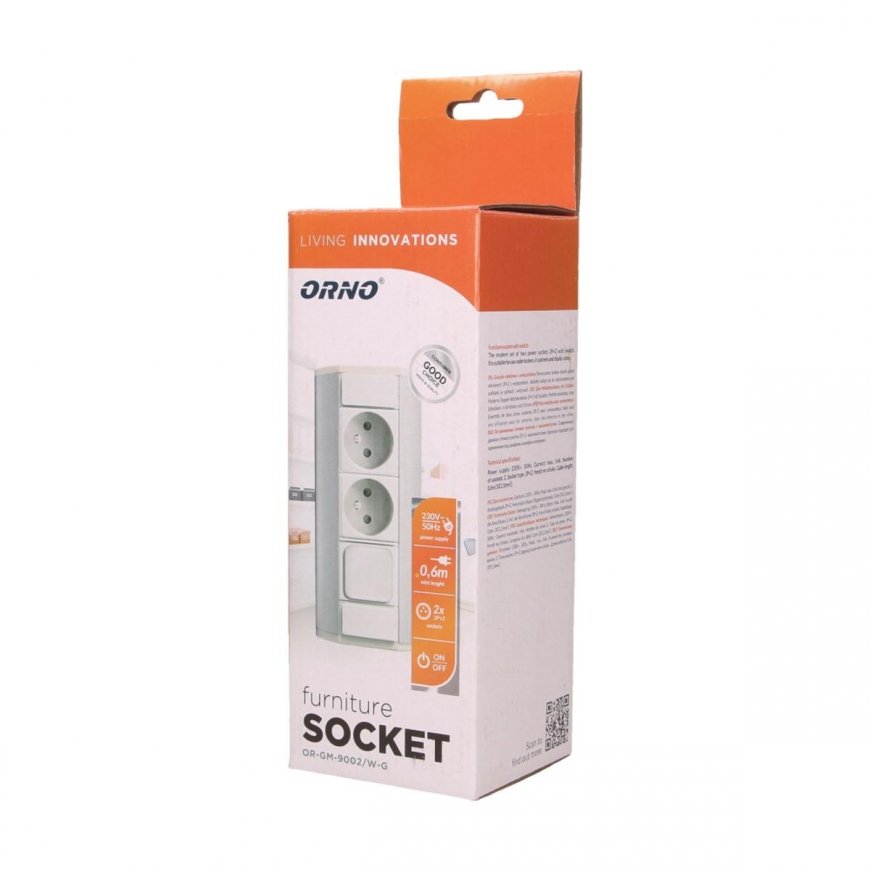 Orno Furniture socket 2x2P + Z with switch, white and silver – 3