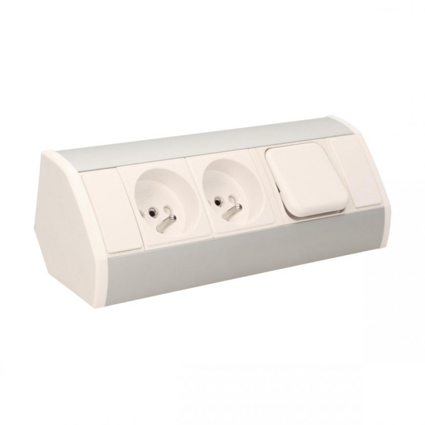 Orno Furniture socket 2x2P + Z with switch, white and silver – 5