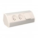 Orno Furniture socket 2x2P + Z with switch, white and silver Orno Furniture socket 2x2P + Z with switch, white and silver