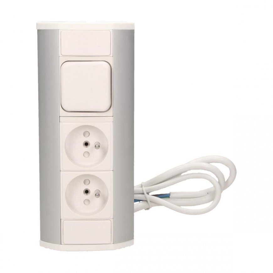 Orno Furniture socket 2x2P + Z with switch, white and silver – 8