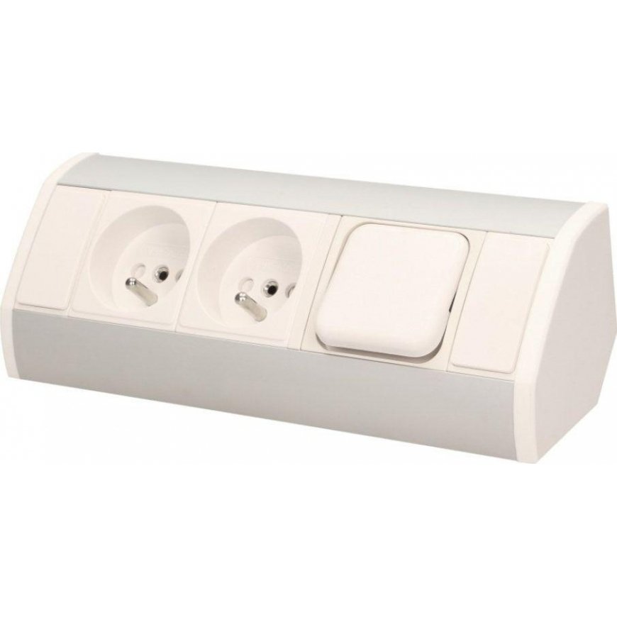 Orno Furniture socket 2x2P + Z with switch, white and silver – 9