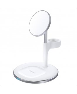 Choetech MagSafe 3 in 1 Magnetic Wireless Charger for iPhone, AirPods / Airpods Pro + Apple Watch Holder White (T586-F)