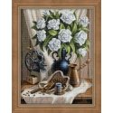 Beldizart Diamond painting set White roses and coffee 30x40 cm AZ-1657 Beldizart Diamond painting set White roses and coffee 30x40 cm AZ-1657