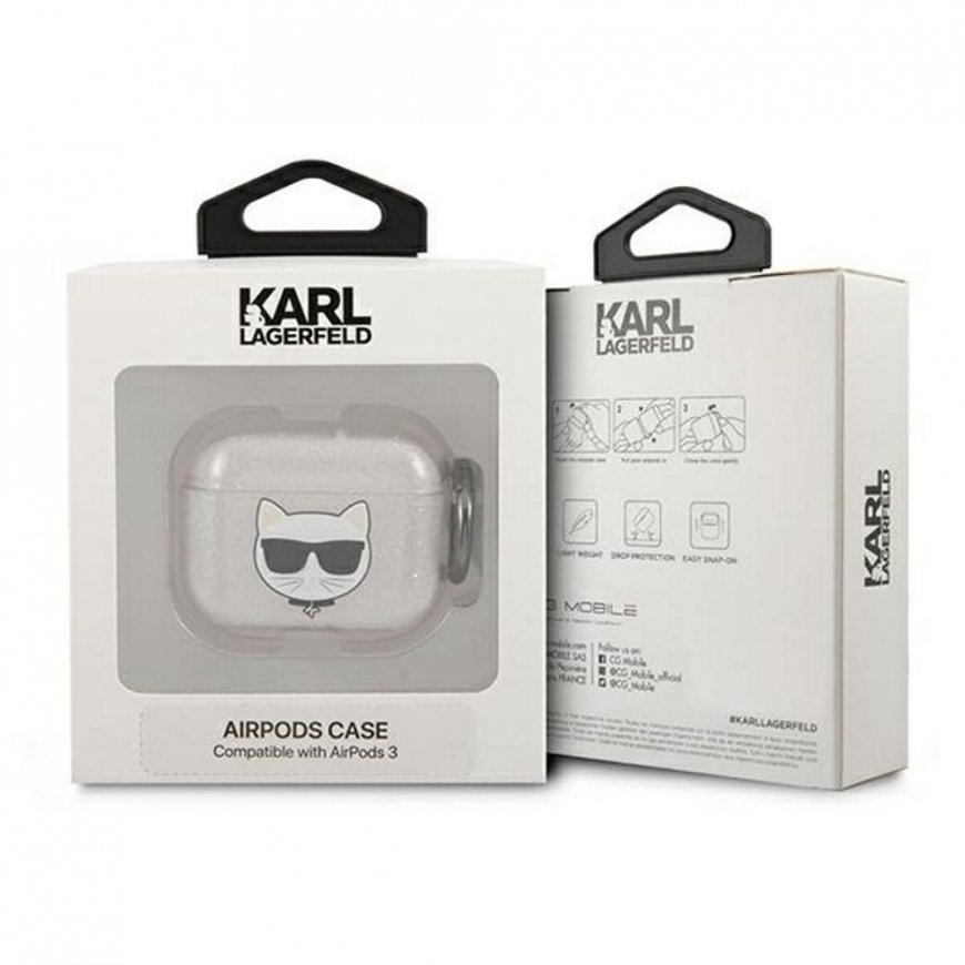Karl Lagerfeld 3 KLA3UCHGS AirPods dangtis Sidabrinė/Sidabrinis Glitter Choupette – 3
