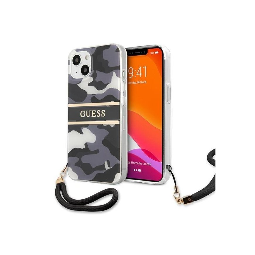 Guess GUHCP13MKCABBK iPhone 13 6.1" black/black hardcase Camo Strap Collection