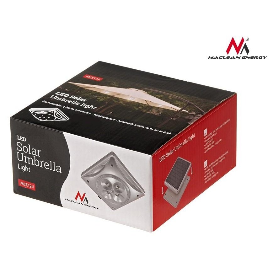 Maclean 4LED lamp, solar energy, umbrella
