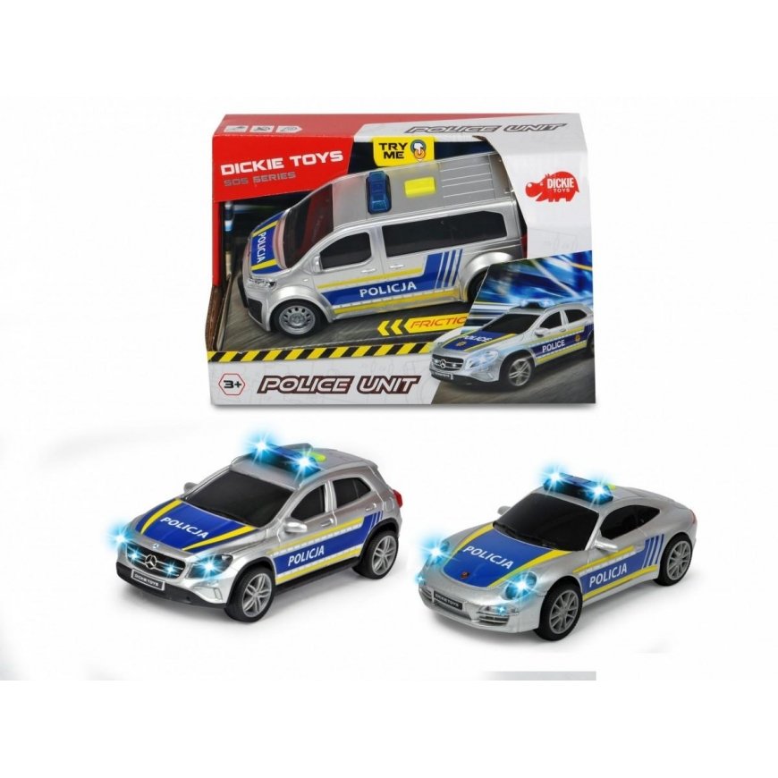 Dickie SOS policijos padalinys, 2 tipai, 15 cm, policijos transporto priemonės