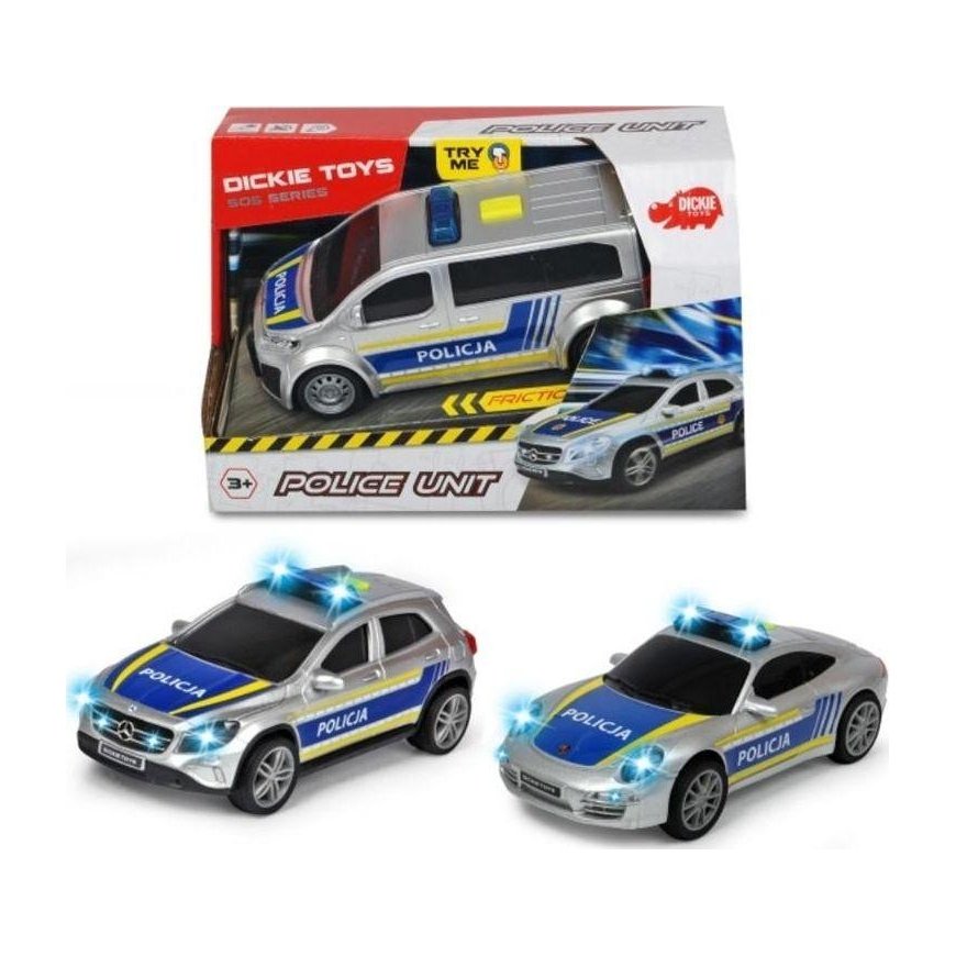 Dickie SOS policijos padalinys, 2 tipai, 15 cm, policijos transporto priemonės – 2