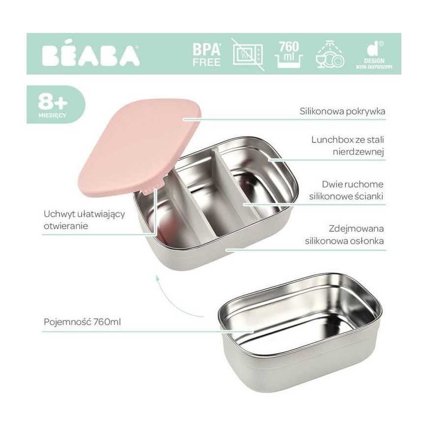 BEABA METALINĖ REGULIUOJAMŲ SKYRIŲ PIETŲ DĖŽUTĖ, DUSTY ROSE – 5