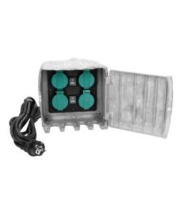 Ornos KAMIEŃ garden socket, 4x2P + Z, H07RN-F 3x1.5mm? Rubber cord, 3m, 2 working modes: automatic (max. 1100W) / manual (max. 3