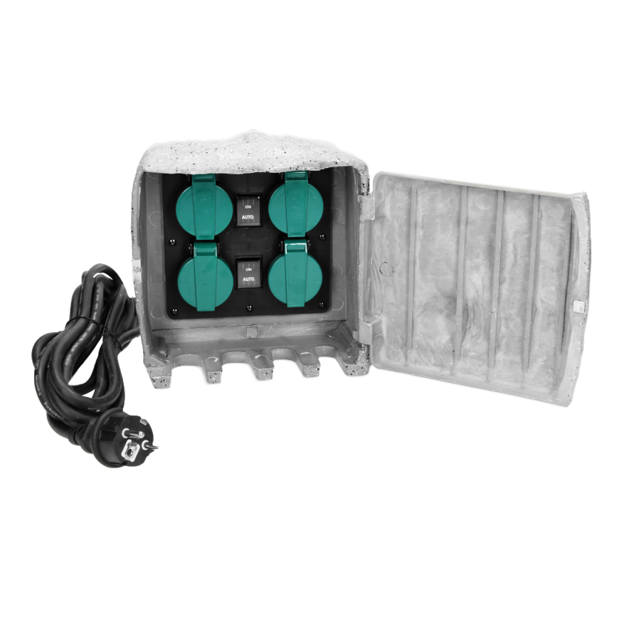Ornos KAMIEŃ garden socket, 4x2P + Z, H07RN-F 3x1.5mm? Rubber cord, 3m, 2 working modes: automatic (
