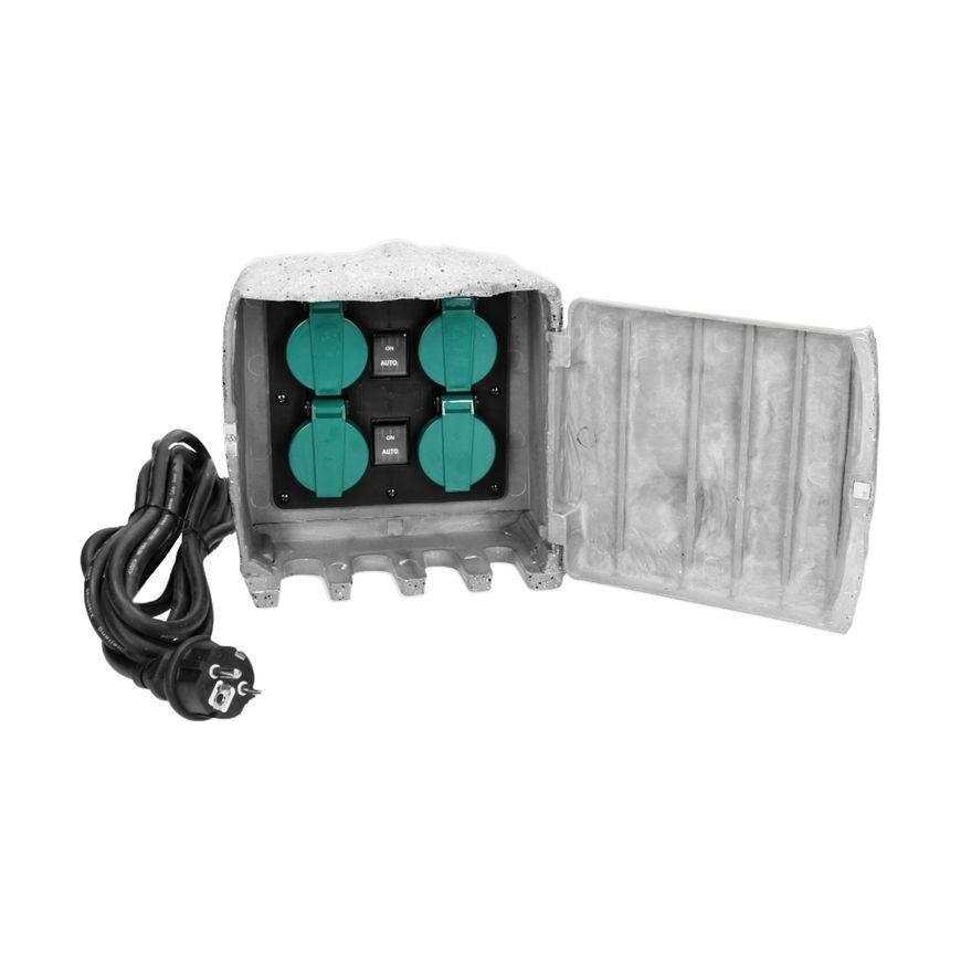 Ornos KAMIEŃ garden socket, 4x2P + Z, H07RN-F 3x1.5mm? Rubber cord, 3m, 2 working modes: automatic ( – 9