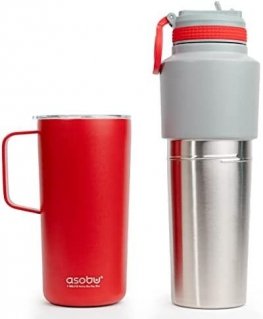 Drinkware Asobu double pack bottle with red cup, 0.9 L + 0.6 L