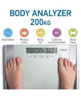 Tatkraft Fitness Digital Body Scale 200kg / 440Lbs Fat Bone Mass Hydration Muscle Analyzer 39X30cm with Large LCD