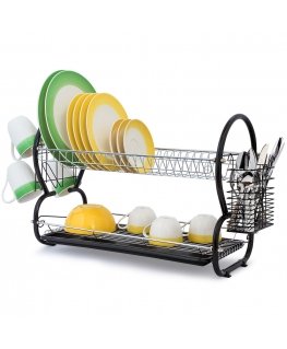 art moon Desert Large Chrome Plated Steel 2-Tier Dish Drainer with Mugs and Cutlery Holder