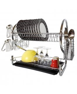 Tatkraft Helga 2 Tier Chromed Steel Dish Drainer with Mug Holder and Cutlery