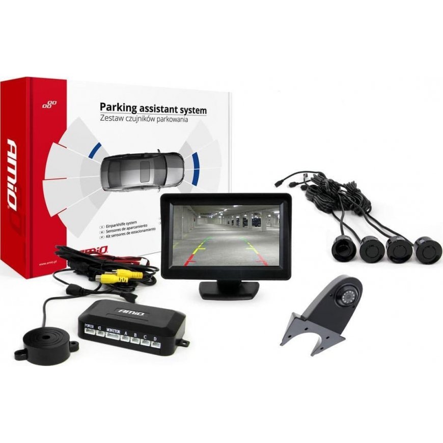 Amio Parking sensor kit tft01 4.3 inch with camera hd-502 and 4 black sensors – 2