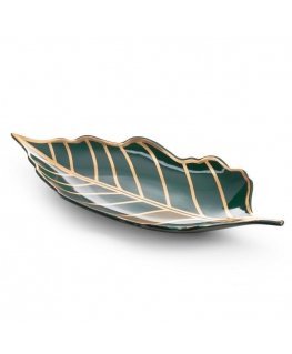 Eurofirany LIMITED COLLECTION LILI3 Dekoratyvinė lapo formos lėkštė, 41 X 19 X 5 cm, spalva: turkio, auksinė