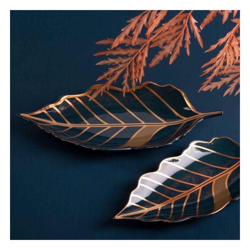 Eurofirany LIMITED COLLECTION LILI3 Decorative leaf-shaped plate, 41 X 19 X 5 cm, color: turquoise, – 12