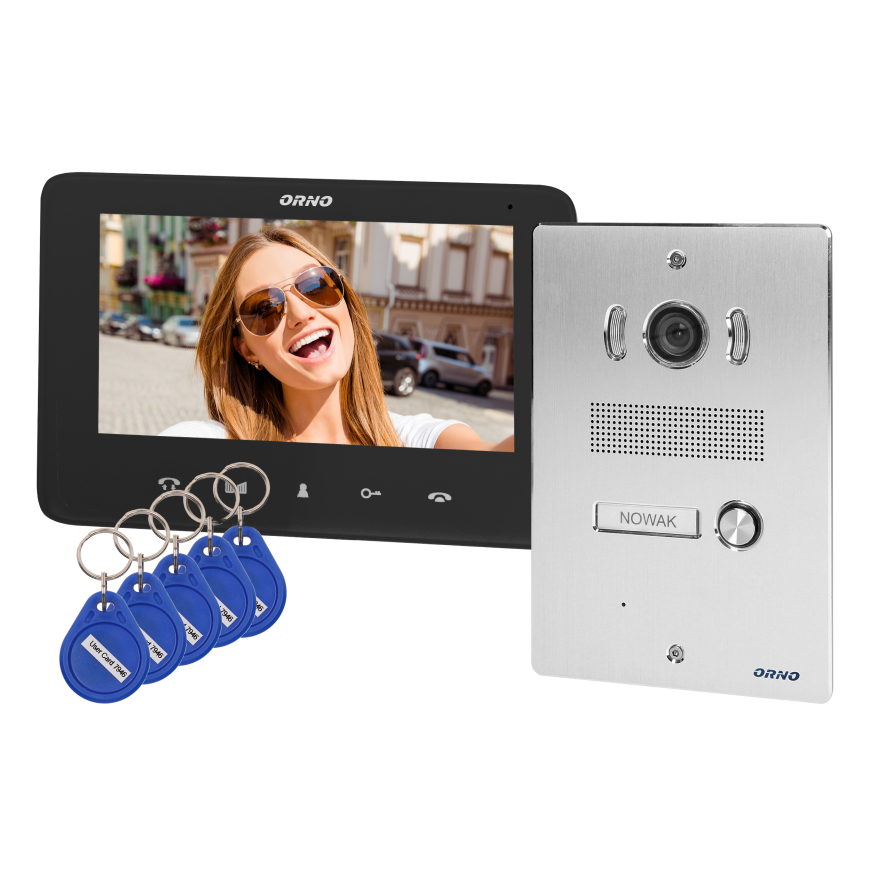 Orno Laisvų rankų vaizdo domofono komplektas, spalvotas, LCD 7 colių, su proximity key fob skaitytuv