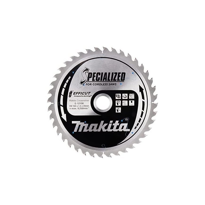 Makita E-12158 T.C.T. pjūklas 165X1.5X20mm 15° T40 EFFICUT klijuotoms plokštėms