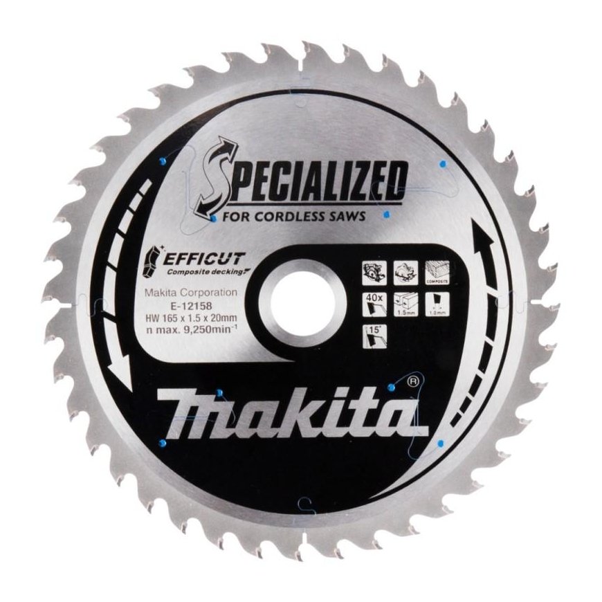 Makita E-12158 TCT saw 165X1.5X20mm 15° T40 EFFICUT for glued panels – 2