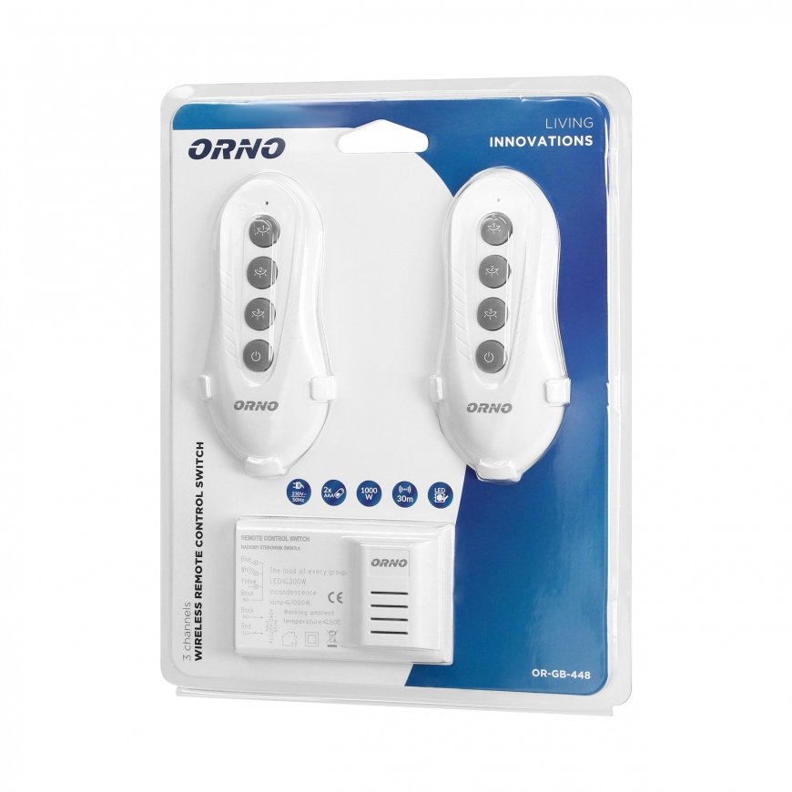 Orno Wireless 3-channel lighting controller, 2 remote controls – 5